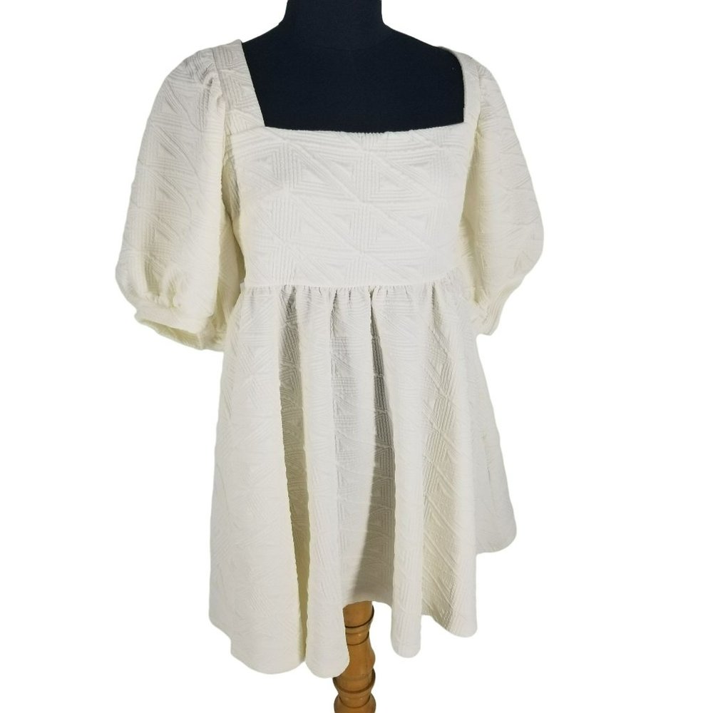 NWOT Free People Violet White Puff Sleeve Mini Dress Open Back with Pockets